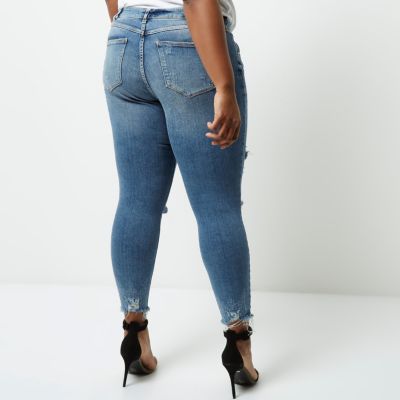 Plus blue frayed Alannah relaxed skinny jeans